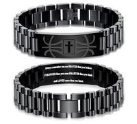 KLIFOWDY Graduation Gifts for Him Bracelets for Men Boys Basketball Cross Bracelet Masculine Stainless Steel Watch Band Engraved Bible Verse Baptism Christian Jewelry Graduation Gifts, Philippians 4