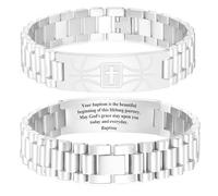 KLIFOWDY Graduation Gifts for Him Bracelets for Men Boys Basketball Cross Bracelet Masculine Stainless Steel Watch Band Engraved Bible Verse Baptism Christian Jewelry Graduation Gifts, Isaiah 41:10
