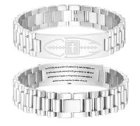 KLIFOWDY Graduation Gifts for Him Bracelets for Men Boys Football Cross Bracelet Masculine Stainless Steel Watch Band Engraved Bible Verse Baptism Christian Jewelry Graduation Gifts, Isaiah 41:10
