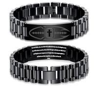 KLIFOWDY Graduation Gifts for Him Bracelets for Men Boys Football Cross Bracelet Masculine Stainless Steel Watch Band Engraved Bible Verse Baptism Christian Jewelry Graduation Gifts, First Communion