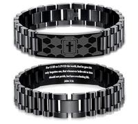 KLIFOWDY Graduation Gifts for Him Bracelets for Men Boys Soccer Cross Bracelet Masculine Stainless Steel Watch Band Engraved Bible Verse Baptism Christian Jewelry Graduation Gifts, Philippians 4:13