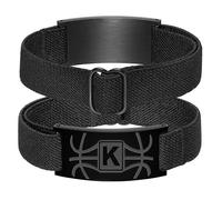 KLIFOWDY Men Bracelet Basketball Bracelets for Boys Men Initial Bracelet Elastic Strap Stainless Steel 4.3''-10'' Adjustable Bracelets Jewelry Gifts for Him Boys Teen Kids, Black-M, no gemstone