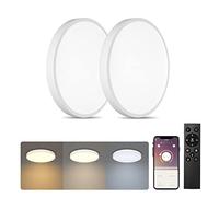 Klighten 2 Pack Dimmable LED Round Ceiling Lamps with Remote Control and App, Modern Flush Ceiling Lighting for Bedrooms and Kitchen, 23cmH2cm, 2700K-6000K, White, 2160Lumen