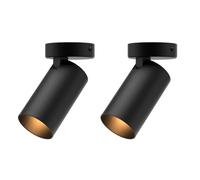 Klighten 2 pcs Ceiling Spots 1 Way Rotatable, GU10 Socket, Round Ceiling Spotlight Adjustable, Metal Surface Mounted Spot Lights, 70 x 130mm, Bulb not Included, Black