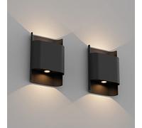 Klighten 2 Pcs LED Wall Lights 12W Outdoor Indoor, Waterproof IP65 Up Down Outside Wall Lamps, Modern Aluminum Decorative Wall Lighting, Warm White 3000K, Black