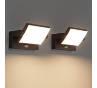 Klighten 2 Pcs Outdoor Wall Light 24W with Motion Sensor Waterproof IP65, Modern Aluminum Outside Lights with Sensor, Swiveling Wall Lamp for Entrance Hallway Terrace, Black, Warm White 3000K
