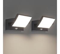 Klighten 2 Pcs Outdoor Wall Light 24W with Motion Sensor Waterproof IP65, Modern Aluminum Outside Lights with Sensor, Swiveling Wall Lamp for Entrance Garden Terrace, Anthracite, Natural White 4000K