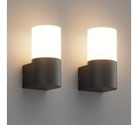 Klighten 2 Pcs Outdoor Wall Lights E27, IP65 Outside Lights Mains Powered, Aluminum Modern Exterior Wall Lamp for Garden Entrance Terraces, Bulbs not Included, Black