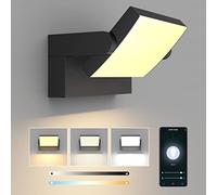 Klighten 24W Dimmable Wall Light LED Outdoor Indoor, APP Control Waterproof IP65 Adjustable Wall Lamp Aluminum, Modern Outside Light Mains Powered for Entrance Garden Hallway, Black, 3000K-6000K