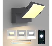 Klighten 24W Dimmable Wall Light LED Outdoor Indoor, APP Control Waterproof IP65 Adjustable Wall Lamp Aluminum, Modern Outside Light Mains Powered for Entrance Garden Terrace, Anthracite, 3000K-6000K