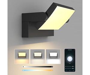 Klighten 24W Dimmable Wall Light LED Outdoor Indoor, APP Control Waterproof IP65 Adjustable Wall Lamp Aluminum, Modern Outside Light Mains Powered for Entrance Garden Hallway, Black, 3000K-6000K