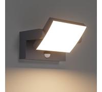 Klighten 24W Outdoor Wall Light with Motion Sensor Waterproof IP65, Modern Aluminum Wall Lamp Outside/Indoor with Swiveling LED Panel for Entrance Garden Terrace, Anthracite, Warm White 3000K