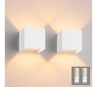 Klighten 2PCS Modern LED Wall Lights Up and Down Wall Lamp Indoor/Outdoor Wall Sconce Lights for Living Room, Bedroom, Hallway, Warm White 3000K,White (G9 LED Bulb Include)