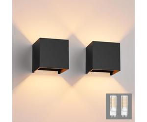 Klighten 2PCS Modern LED Wall Lights Up and Down Wall Lamp Indoor/Outdoor Wall Sconce Lights for Living Room, Bedroom, Hallway, Warm White 3000K, Black (G9 LED Bulb Include)