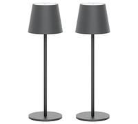 Klighten Pack of 2 LED Dimmable Battery Dark Grey Table Lamp Wireless, Rechargeable Warm Light Colour 3000 K Table Lamp for Indoor and Outdoor Use with USB-C, Aluminium, IP54 Waterproof