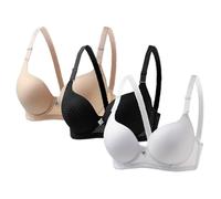 Klijuiaup 3 Pack Bras for Women Underwire Full Coverage Minimiser Push Up Everyday Bra Plus Size Breatheable Padded Bra Support Soft Comfort Lifting Ladies Bralette