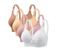 Klijuiaup 4 Pack Bras for Women UK No Underwire Full Support Seamless Wireless Everyday Bras Ladies Plus Size Bra Comfortable Push Up Bra Lingerie