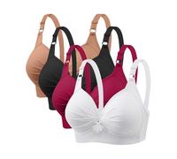 Klijuiaup 4 Pack Bras for Women UK No Underwire Full Support Seamless Wireless Everyday Bras Ladies Plus Size Bra Comfortable Push Up Bra Lingerie