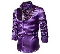 Klijuiaup Men's Sparkle Sequin Formal Dress Shirts 70s Disco Gold Shirts Shiny Slim Fit Long Sleeve Button Down Party Shirts/UK Size/Shipping 7 Days