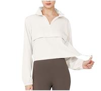 Klijuiaup Women's Athletic Cropped Jacket Lightweight Windbreaker Sport Jacket Quarter Zip Long Sleeve Workout Tops Gym Yoga
