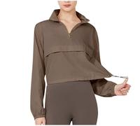 Klijuiaup Women's Athletic Cropped Jacket Lightweight Windbreaker Sport Jacket Quarter Zip Long Sleeve Workout Tops Gym Yoga