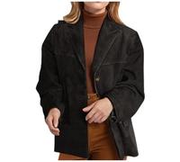Klijuiaup Womens Vintage Faux Suede Blazer Coat Notch Collar Button Down Suit Jackets With Pockets Ladies Winter Oversized Outerwear Faux Leather Jackets