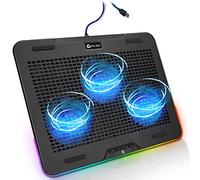 KLIM Aurora - Laptop Cooling Stand with RGB backlighting - 11" - 17" - Gaming Laptop Cooling Pad for Desk - USB Powered Fan - Stable and Sturdy Aluminum Build - Compatible Mac and PS4 - New