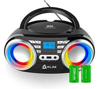 KLIM B3 Portable CD Player - New Version - FM Radio CD MP3 Bluetooth AUX USB RGB Lights - Boombox - Wired and Wireless Mode with Rechargeable Batteries - Upgraded CD-Laser Lens - Digital EQ - Black