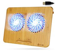 KLIM Bamboo - Laptop Cooling pad - Adjustable Speed - Cooling Stand with Fans and Bamboo Structure, for laptops Between 10” and 15,6” - Extra USB Port