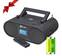 KLIM Boombox B4 CD Player Portable Audio System - NEW - AM/FM Radio with CD Player MP3 Bluetooth AUX USB - Wired & Wireless Mode Rechargeable Battery - Remote Control Autosleep Digital EQ