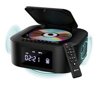 KLIM Boombox E1 - Portable CD Player with Subwoofer - Extra Bass, Bluetooth, FM Radio, USB, AUX, MP3 - Rechargeable Battery, Wired & Wireless Modes, Remote Control - Black/Gold