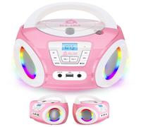 KLIM Candy Kids Portable CD Player - New Version Boombox with FM Radio & Speakers - Includes Batteries - Cute Pink Design for Kids & Toddlers - Rose