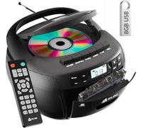 KLIM CD Cassette Player with USB, Bluetooth Boombox, AM/FM Radio, Stereo Sound, Remote, CD and Cassette Combo, Tape Recording, USB Drive, AUX, AC/DC Powered
