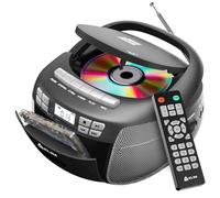 KLIM CD Player & Cassette Tape Player, Bluetooth Boombox, AM/FM Radio, Stereo Sound, Remote, CD and Cassette Combo, Tape Recording, USB Drive, AUX, AC/DC Powered - Silver