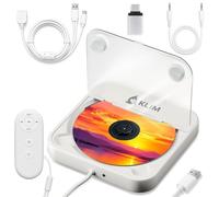 KLIM CD Player for Car - Portable USB, External CD Drive for Car, Anti-Skip, Plug & Play, AUX & USB, Remote Control, Works with Most Vehicles & Laptops