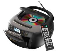 KLIM CD Player with Cassette, Cassette Player & Recorder, Radio with CD, AM/FM Radio & USB, Bluetooth, Mains and Battery Operated - Black & Gold