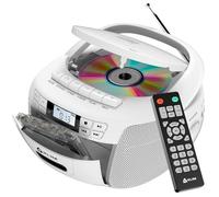 KLIM CD Player with Cassette, Cassette Player & Recorder, Radio with CD, AM/FM Radio & USB, Bluetooth, Mains and Battery Operated - White