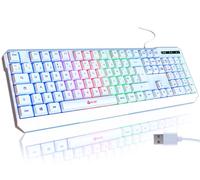 KLIM Chroma Gaming Keyboard UK Layout + Slim, Durable, Ergonomic, Quiet, Water Resistant, Silent Keys, USB + Wired Backlit Keyboard for Laptop PC Mac Gamer PS4 keyboard + White