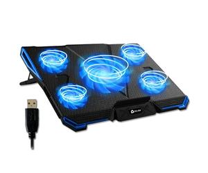 KLIM Cyclone Laptop Cooling Pad - New Version-5 Fans Laptop Cooler - No More Overheating - Gaming cooling pad - Increases PC Performance and Life Expectancy - Support for PS5 and PS4 - Blue