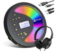 KLIM Discover with Headphones - Portable CD Player with Long-Lasting Battery - New - Radio FM - Compatible MP3 CD Player Portable - SD Card, FM Transmitter, Bluetooth - Ideal for Cars - Black/Gold