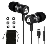 KLIM Fusion C - USB-C Earbuds with Microphone - Long-Lasting Wired Ear Buds - 5 Years Assurance - Innovative: in-Ear with Memory Foam - Earphones w/Mic and Type C - New Version - Black
