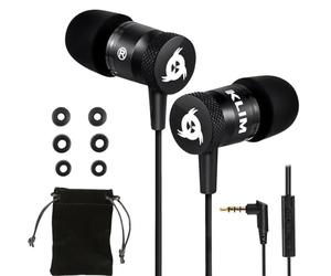 KLIM Fusion - In Ear Headphones with Mic - Excellent Audio Quality - Long-lasting Ear Buds - 5 years Assurance - Wired Headphones with Memory Foam Tips - 3.5 mm Jack - New Version - Black