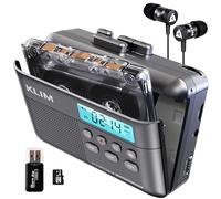KLIM K7 Cassette Tape Player - Cassette to MP3 Converter - Portable Cassette Player - Tape Recorder with Built-in Microphone & Speaker - Rechargeable Battery - Earphones - 16GB SD Card - Ash