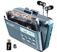 KLIM K7 Cassette Tape Player - Cassette to MP3 Converter - Portable Cassette Player - Tape Recorder with Built-in Microphone & Speaker - Rechargeable Battery - Earphones - 16GB SD Card - Blue