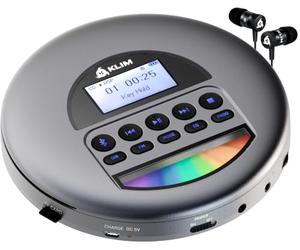 KLIM Nomad - New Version - Portable CD Player with Long-Lasting Battery - with Headphones - Radio FM - Compatible MP3 CD Player Portable - TF Card Radio FM Bluetooth - Ideal for Cars - Grey