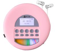 KLIM Nomad Portable CD Player with Long-Lasting Battery - with Headphones - Radio FM - Compatible MP3 CD Player Portable - TF Card Radio FM Bluetooth - Ideal for Cars - Pink