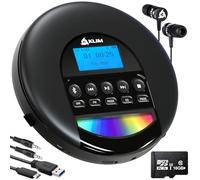 KLIM Nomad Portable CD Player with Long-Lasting Battery - with Headphones - Radio FM - Compatible MP3 CD Player Portable - 16GB TF Card - Radio FM Bluetooth - Ideal for Cars - Black