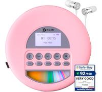 KLIM Nomad - Portable CD Player with Long-Lasting Battery - with Headphones - Radio FM - Compatible MP3 CD Player Portable - TF Card Radio FM Bluetooth - Ideal for Cars - Pink