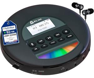 KLIM Nomad - Portable CD Player with Long-Lasting Battery - with Headphones - Radio FM - Compatible MP3 CD Player Portable - TF Card Radio FM Bluetooth - Ideal for Cars - Black