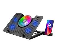 KLIM Nova RGB Laptop Cooling Pad - New Version - Gaming Cooler with Phone Holder - Quiet Laptop Stand with Fan - Compatible up to 17"- 5-Year Assurance - Mac PS5 PS4
